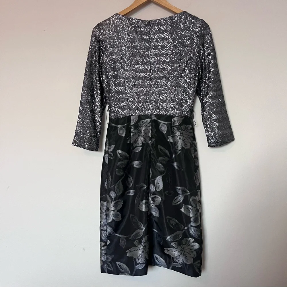 Lauren Nazima Silver Sequin Floral Brocade Cocktail Dress – Size 4 - Picture 7 of 10